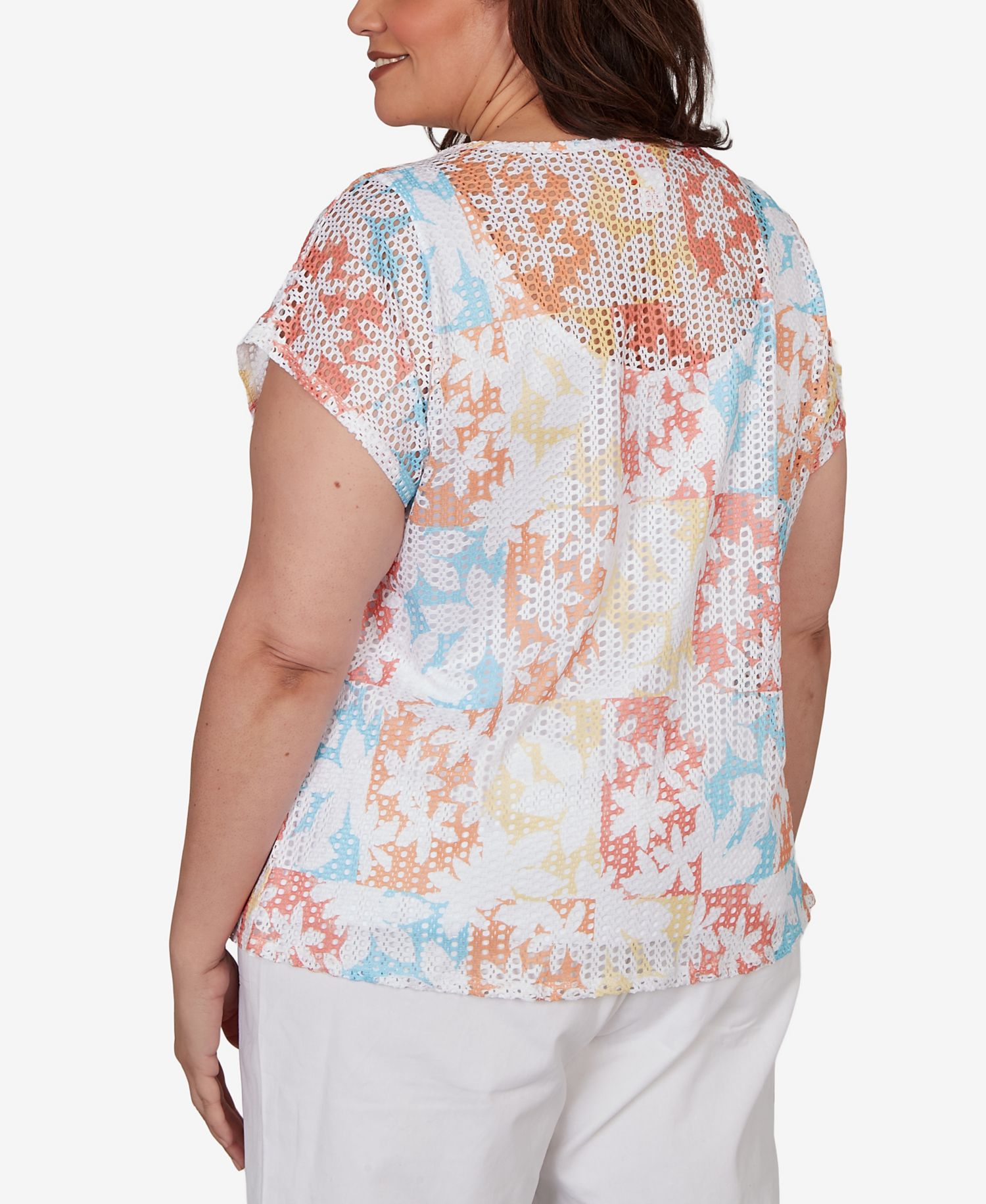 Plus Size Printed Textured Knit T-Sleeve Top