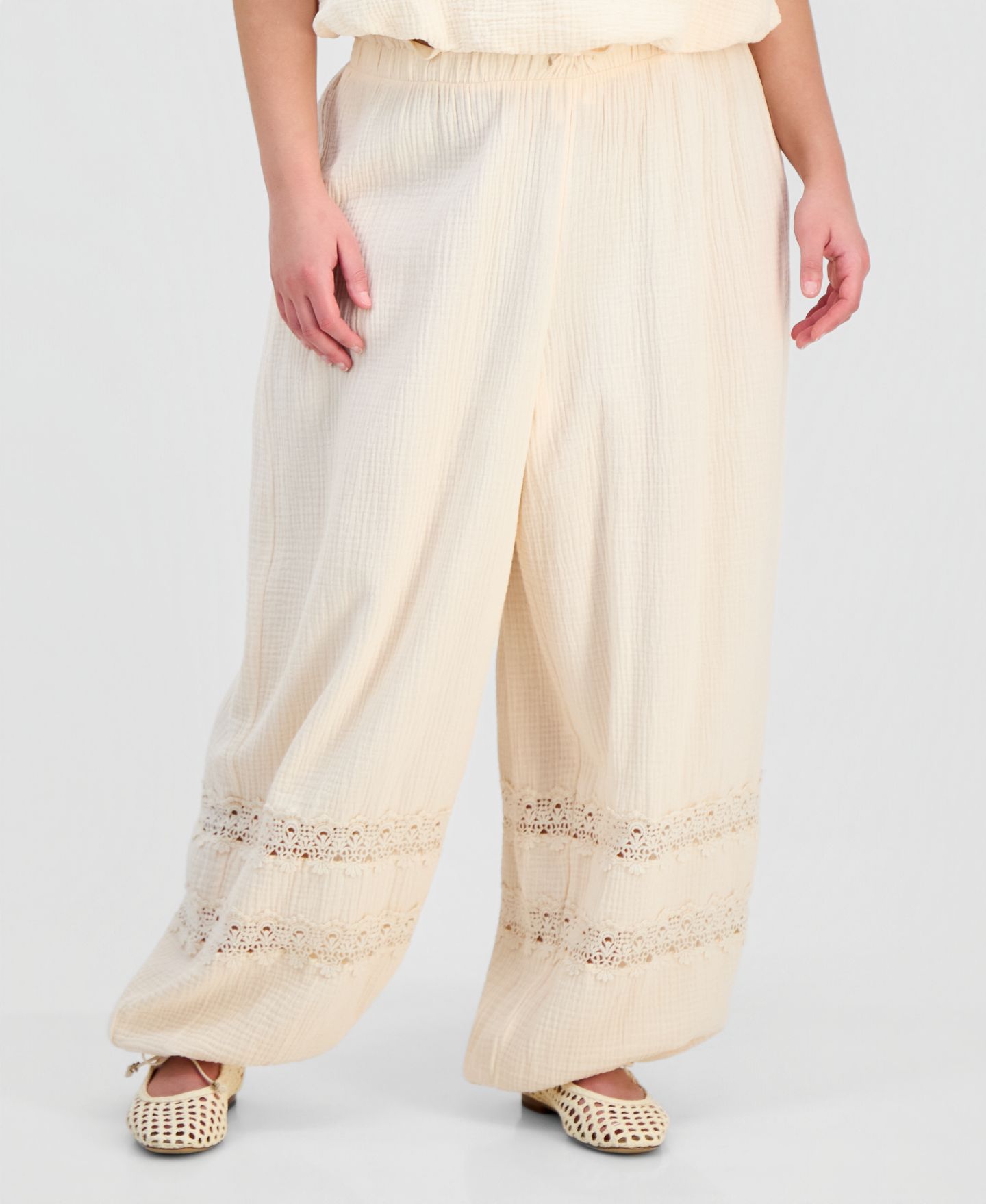 Женские брюки And Now This Trendy Plus Size Cotton Gauze Balloon, цвет: Бежевый — фото 3