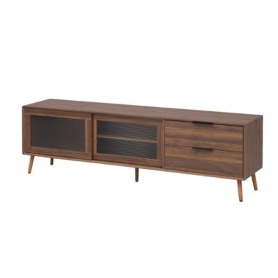 Modern TV Stand Console with 2 Glass Doors 2 Drawers & Storage Cabinet