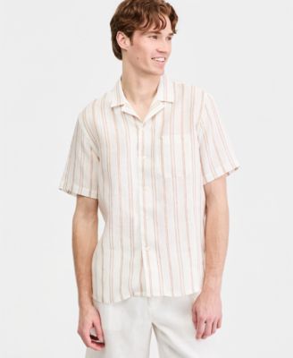 Men's Textured Stripe Linen Short-Sleeve Shirt