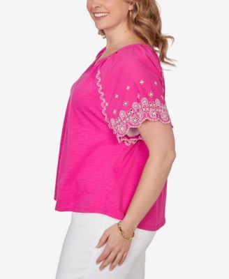 Plus Size Embroidered Sleeve Slub Knit Top