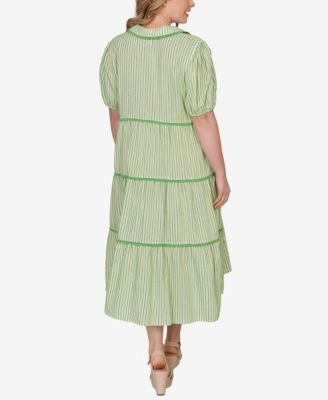 Plus Size Textured Stripe Tiered Maxi Dress