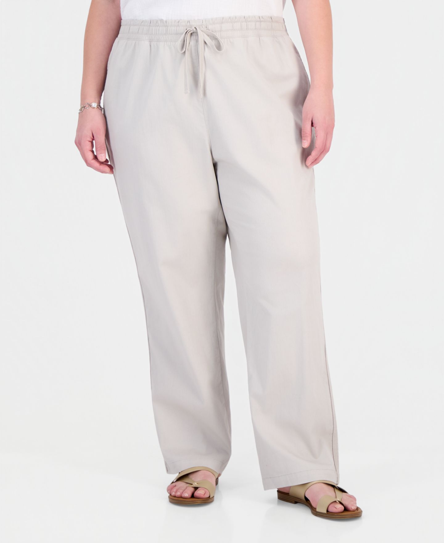 Женские брюки Style & Co Plus Size Straight-Leg Pull-On, цвет: Серо-бежевый — фото 3