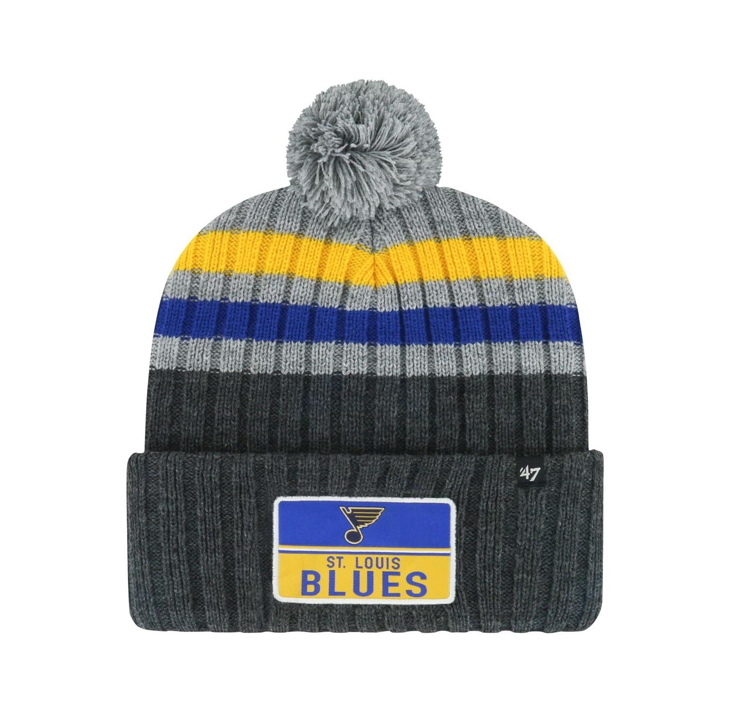 Men's Gray St. Louis Blues Stack Patch Cuffed Knit Hat with Pom