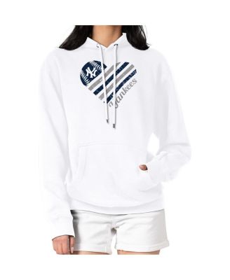 Women's White New York Yankees Heart Fleece Pullover Hoodie