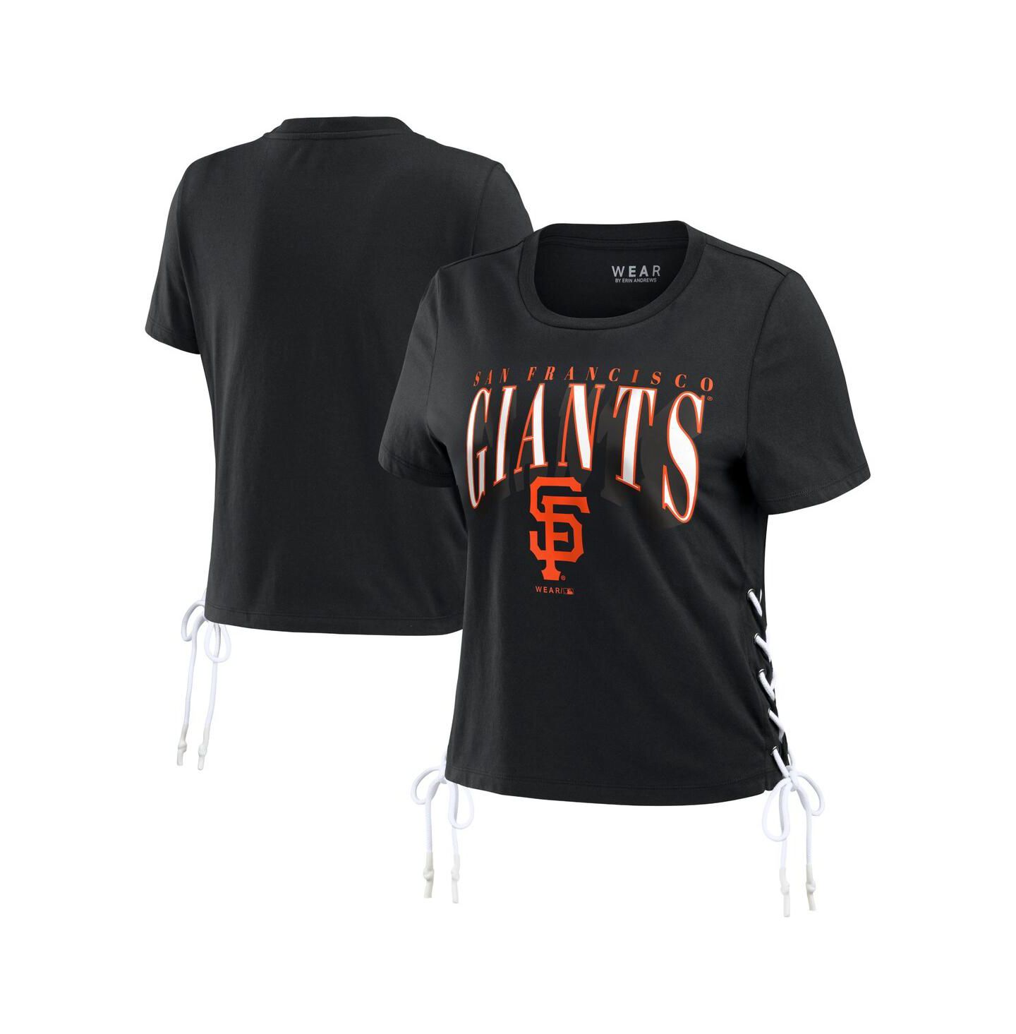 Женская футболка WEAR by Erin Andrews Black San Francisco Giants Side Lace-Up Cropped — фото 1