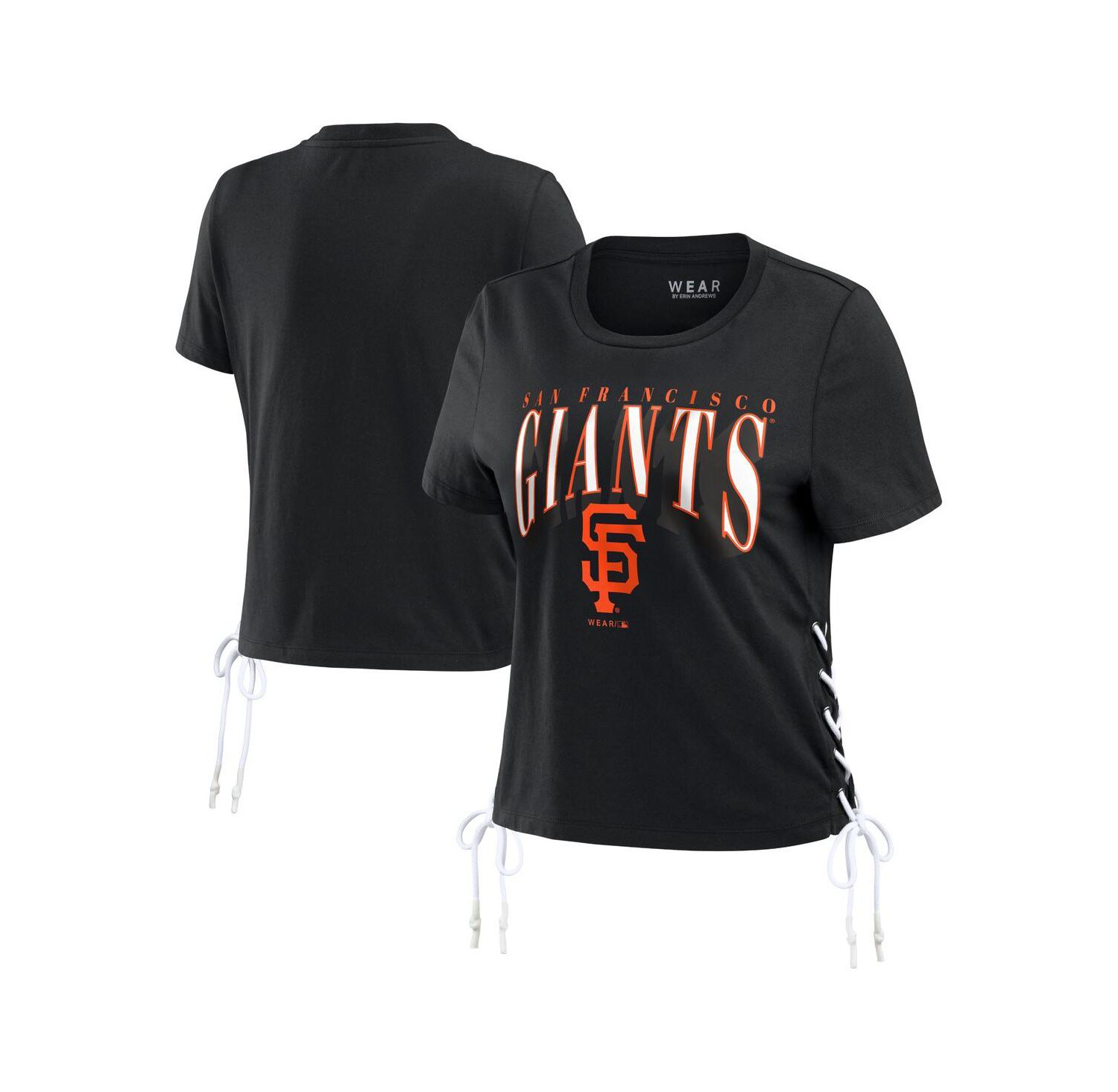 Women's Black San Francisco Giants Side Lace-Up Cropped T-Shirt