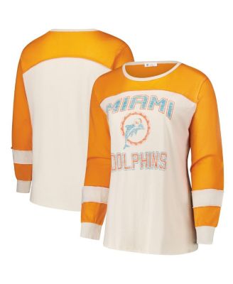 Women's Cream/Orange Miami Dolphins Plus Size Double Header Curve Toni Long Sleeve T-Shirt