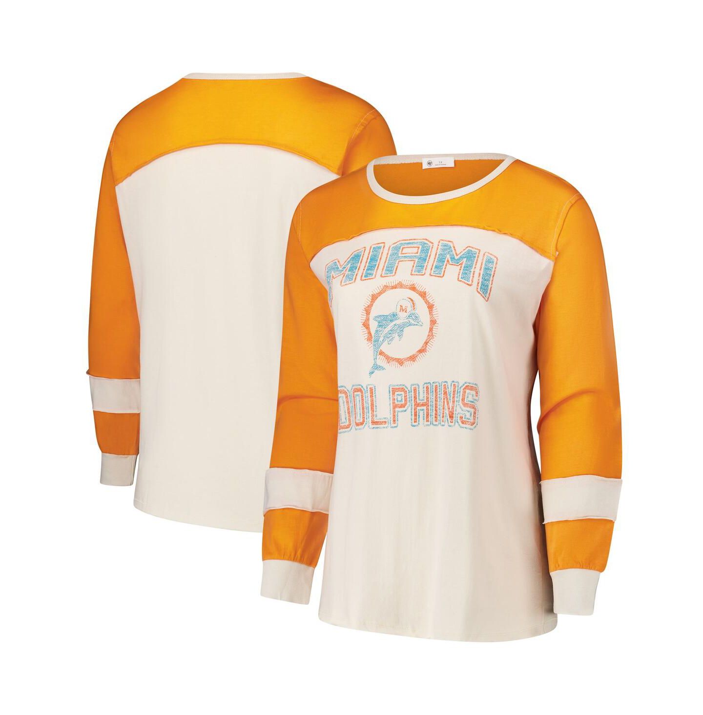 Женская футболка '47 Brand Cream/Orange Miami Dolphins Plus Size Double Header Curve Toni Long Sleeve — фото 1