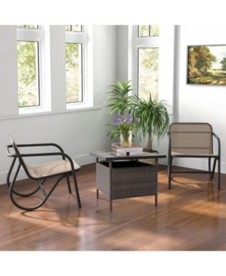 Patio Wicker Side Table with Umbrella Hole for Yard or Poolside