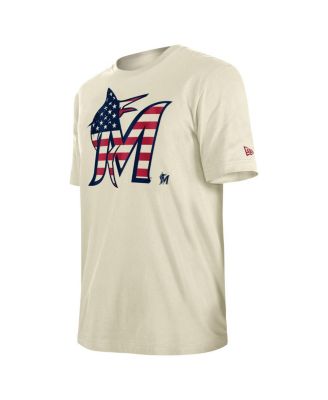 Men's Cream Miami Marlins Americana Flag Fill T-Shirt