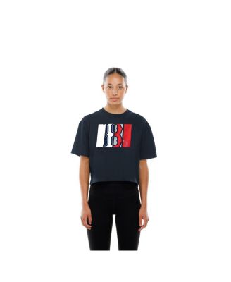 Women's Navy Boston Red Sox Boxy Foil Logo T-Shirt
