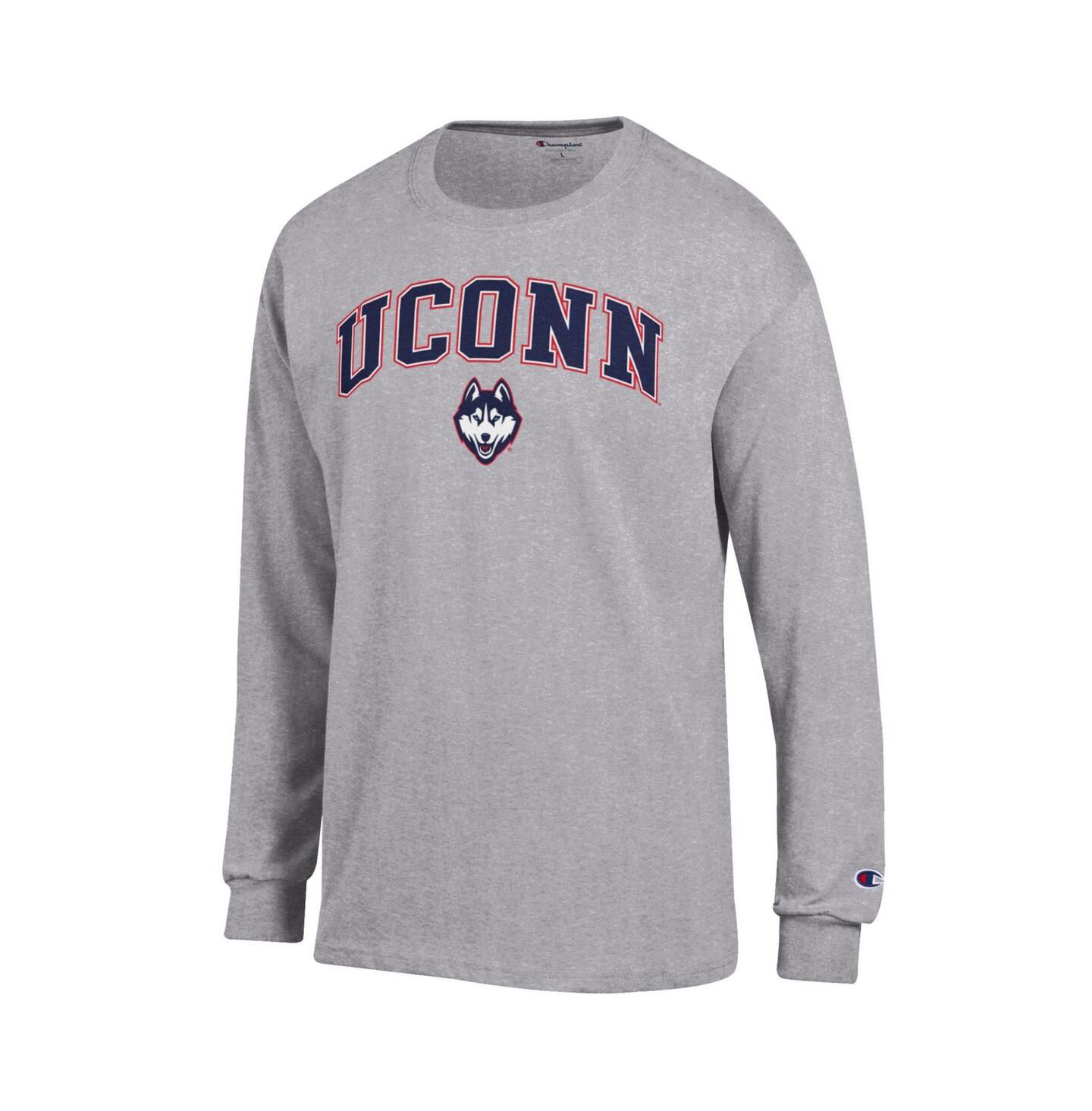 Мужская футболка Champion Heather Gray UConn Huskies Arch Over Logo Long Sleeve, цвет: Меланжевый серый — фото 2