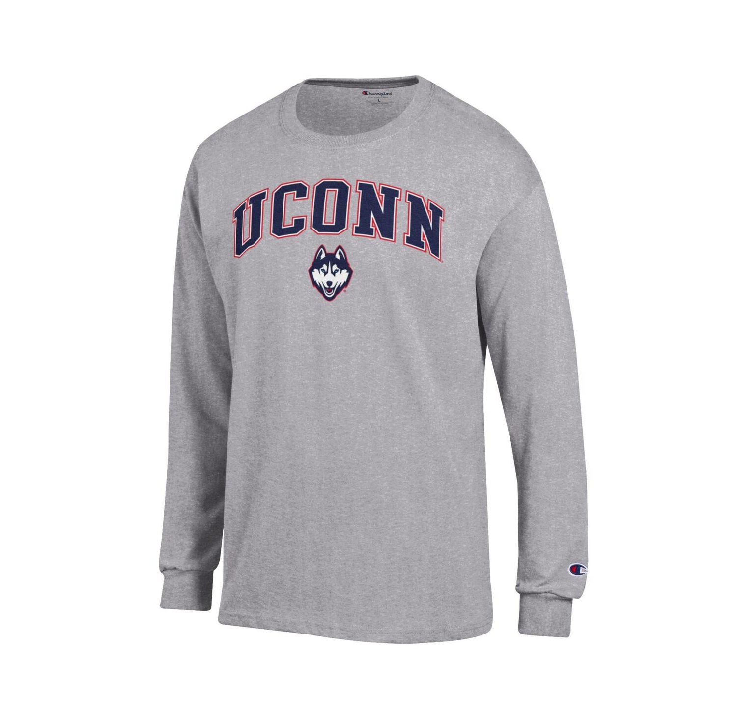 Men's Champion Heather Gray UConn Huskies Arch Over Logo Long Sleeve T-Shirt