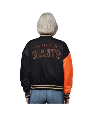 Women's Orange/Black San Francisco Giants Offside Cropped Full-Snap Varsity Jacket