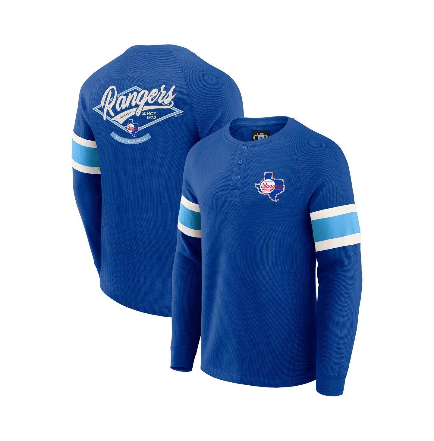 Мужская футболка Fanatics Darius Rucker Collection By Royal Texas Rangers Waffle-Knit Raglan Long Sleeve Henley — фото 1