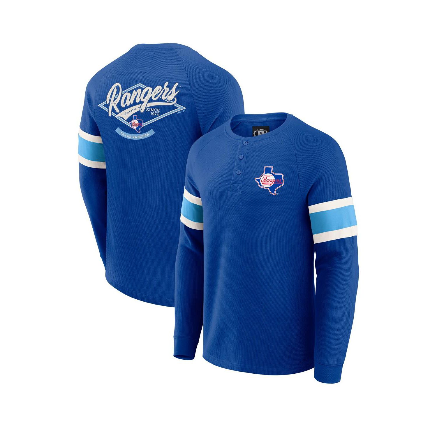 Darius Rucker Collection By Men's Royal Texas Rangers Waffle-Knit Raglan Long Sleeve Henley T-Shirt