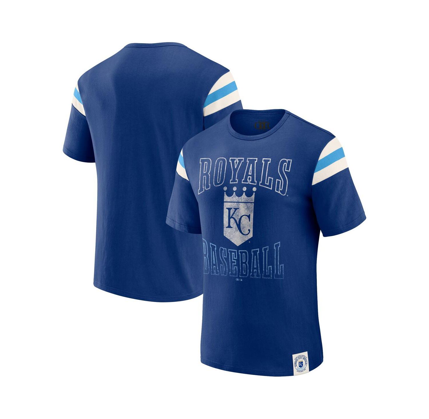 Darius Rucker Collection By Men's Royal Kansas City Royals Distressed Sleeve Stripe T-Shirt