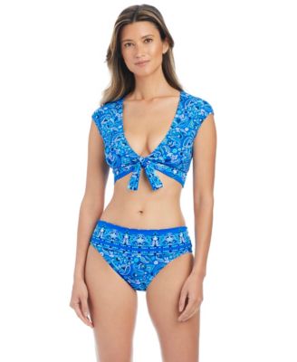 Women's Tie-Front Cap-Sleeve Swim Bikini Top