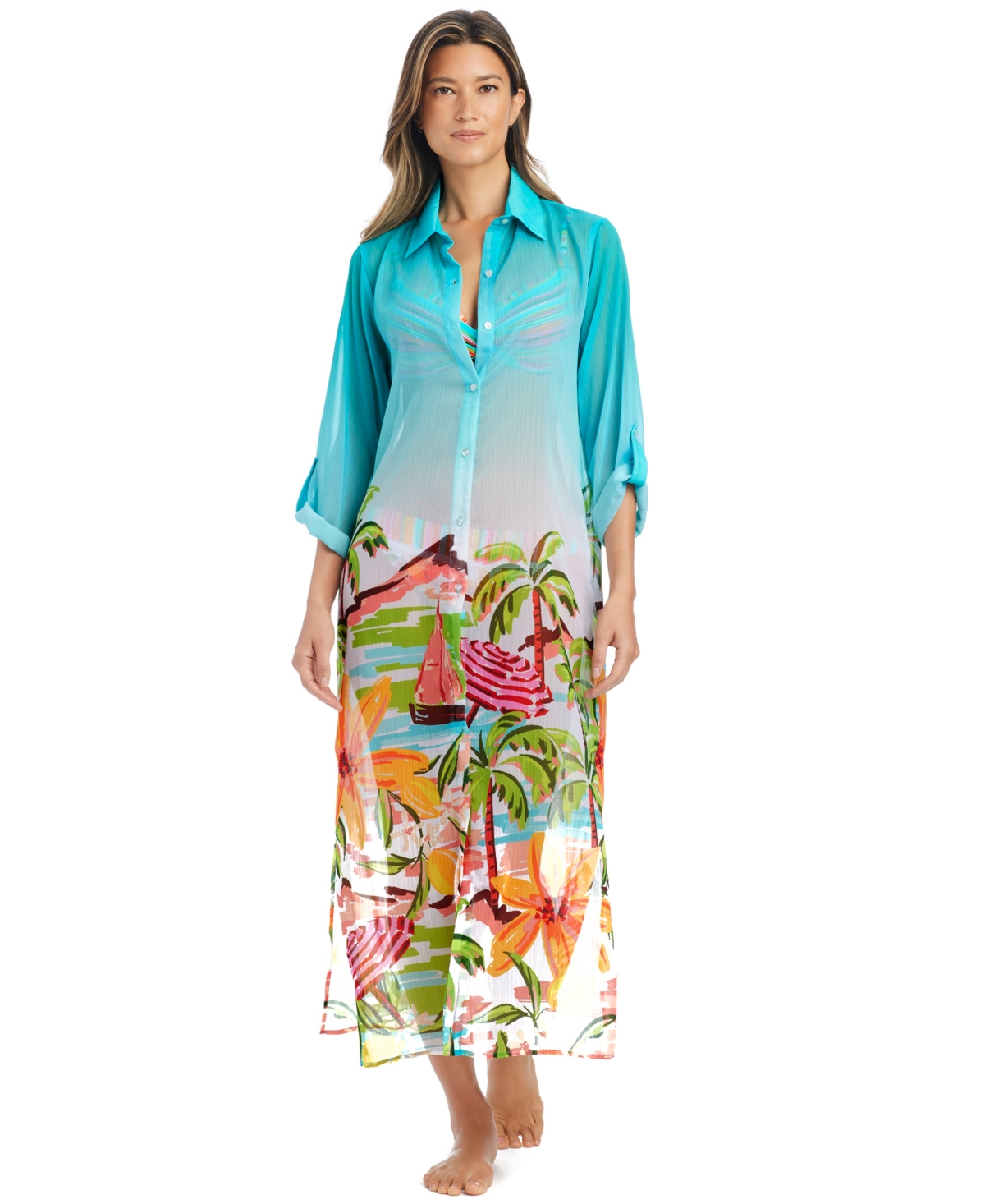 Bleu by Rod Beattie Women's Ciao Long Cover-Up Swim Shirt Dress - Cool