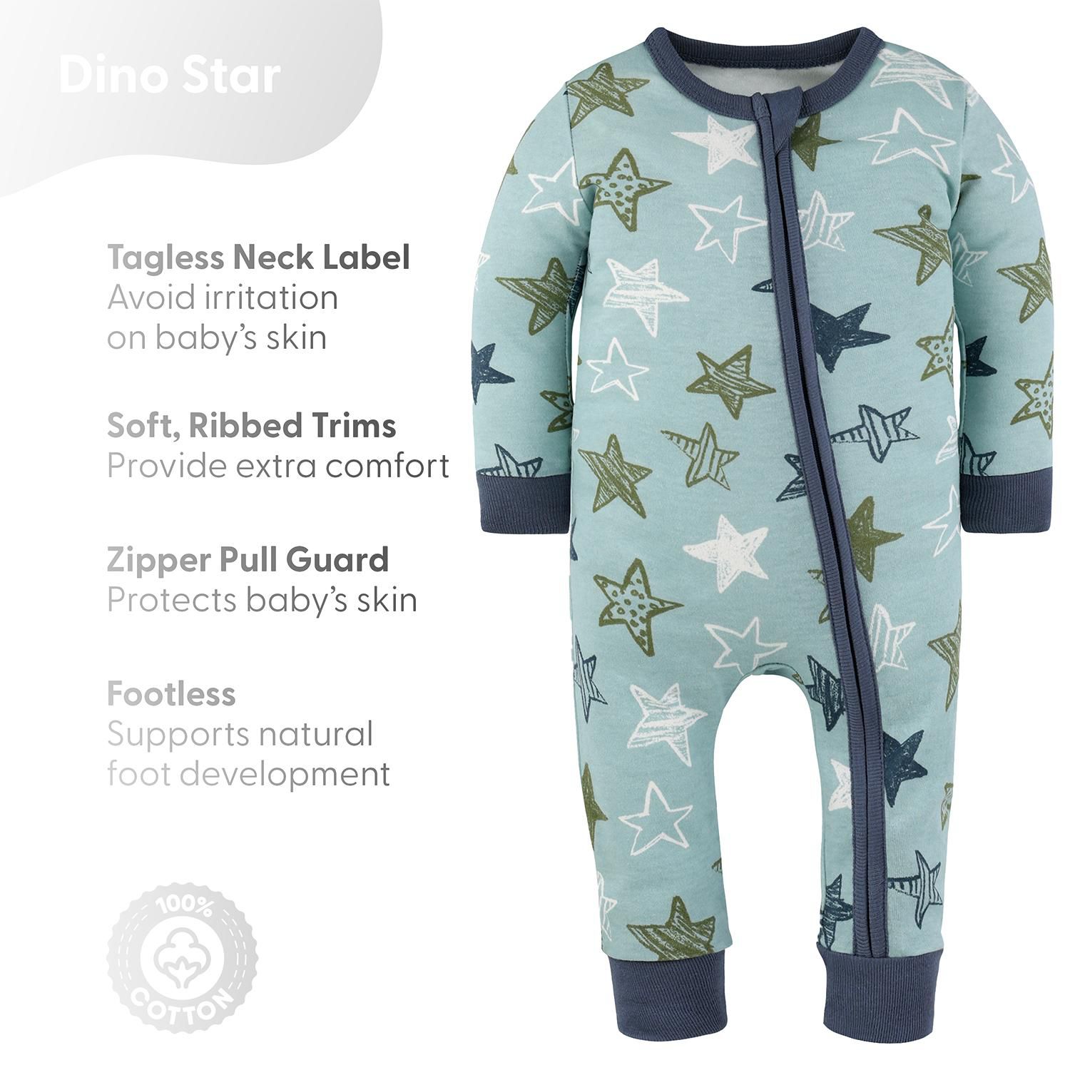 Toddler Boys Dino Star Cotton Footless Pajamas for Boys, 2 Pack