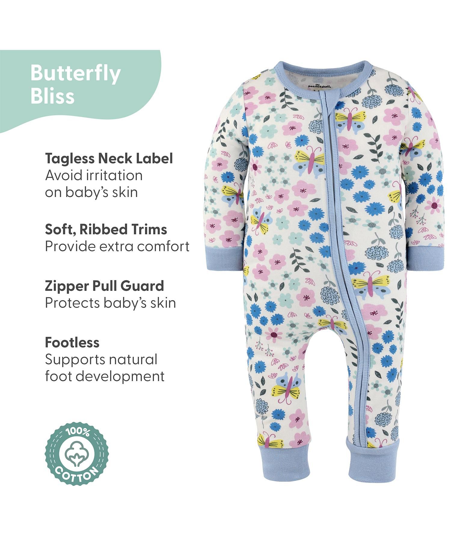 Toddler Girls Blissful Florals Cotton Footless Pajamas for Girls, 2 Pack