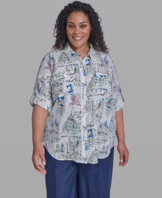 Plus Size Printed Collared Top