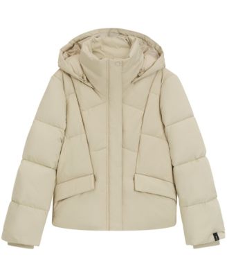 BOSS by Women's Hooded Piped Detail Padded Jacket