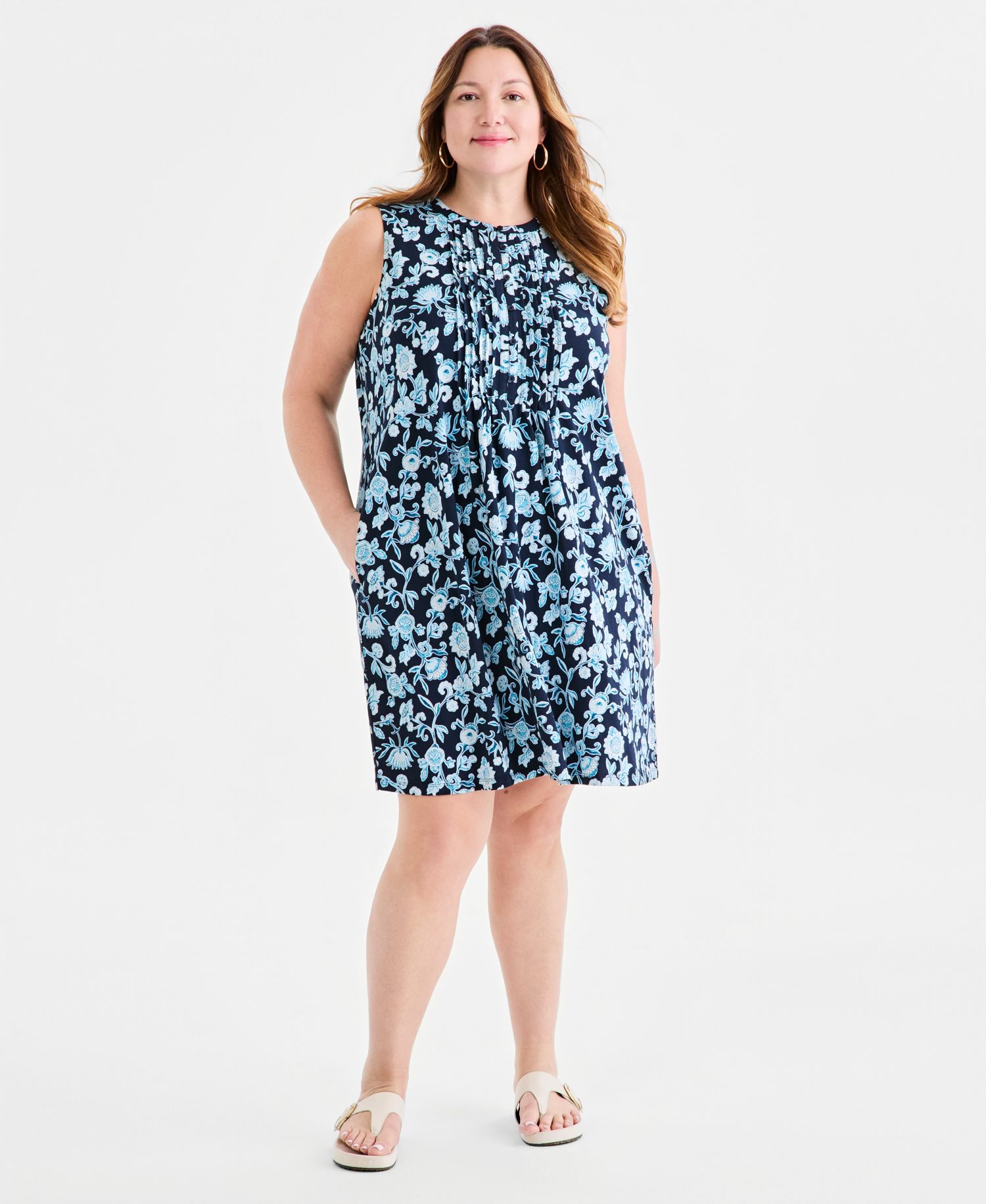Petite Printed Pintucked Knit Dress
