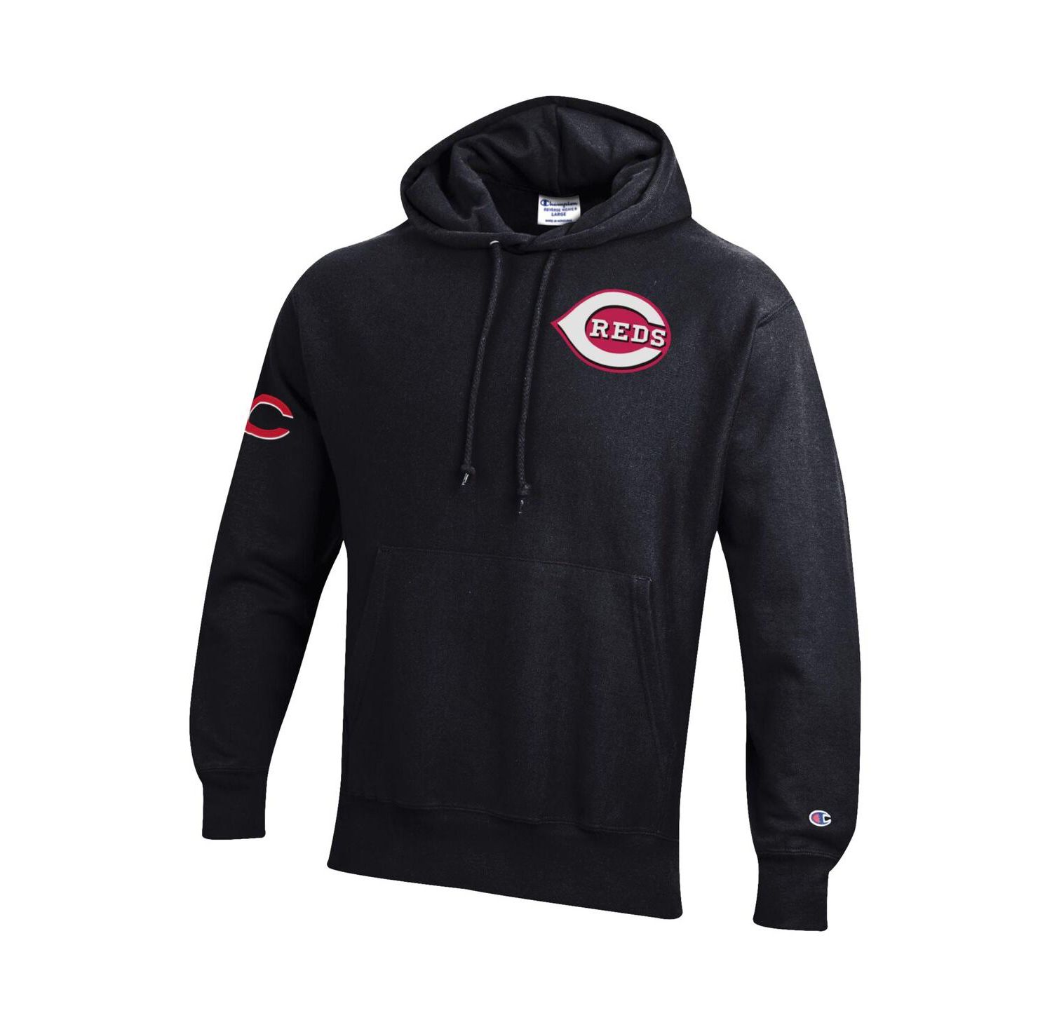Men's Black Cincinnati Reds Reverse Weave Chenille Hoodie