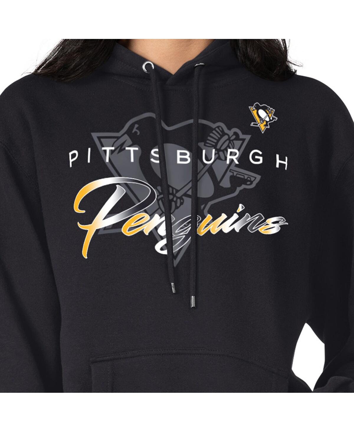 G-iii 4Her by Carl Banks Men's Black Pittsburgh Penguins Shadow Logo Fleece Pullover Hoodie