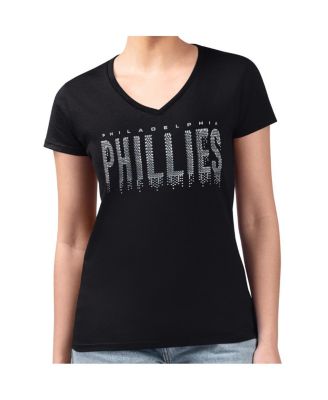 Women's Black Philadelphia Phillies Metallic Drop Lightweight V-Neck T-Shirt