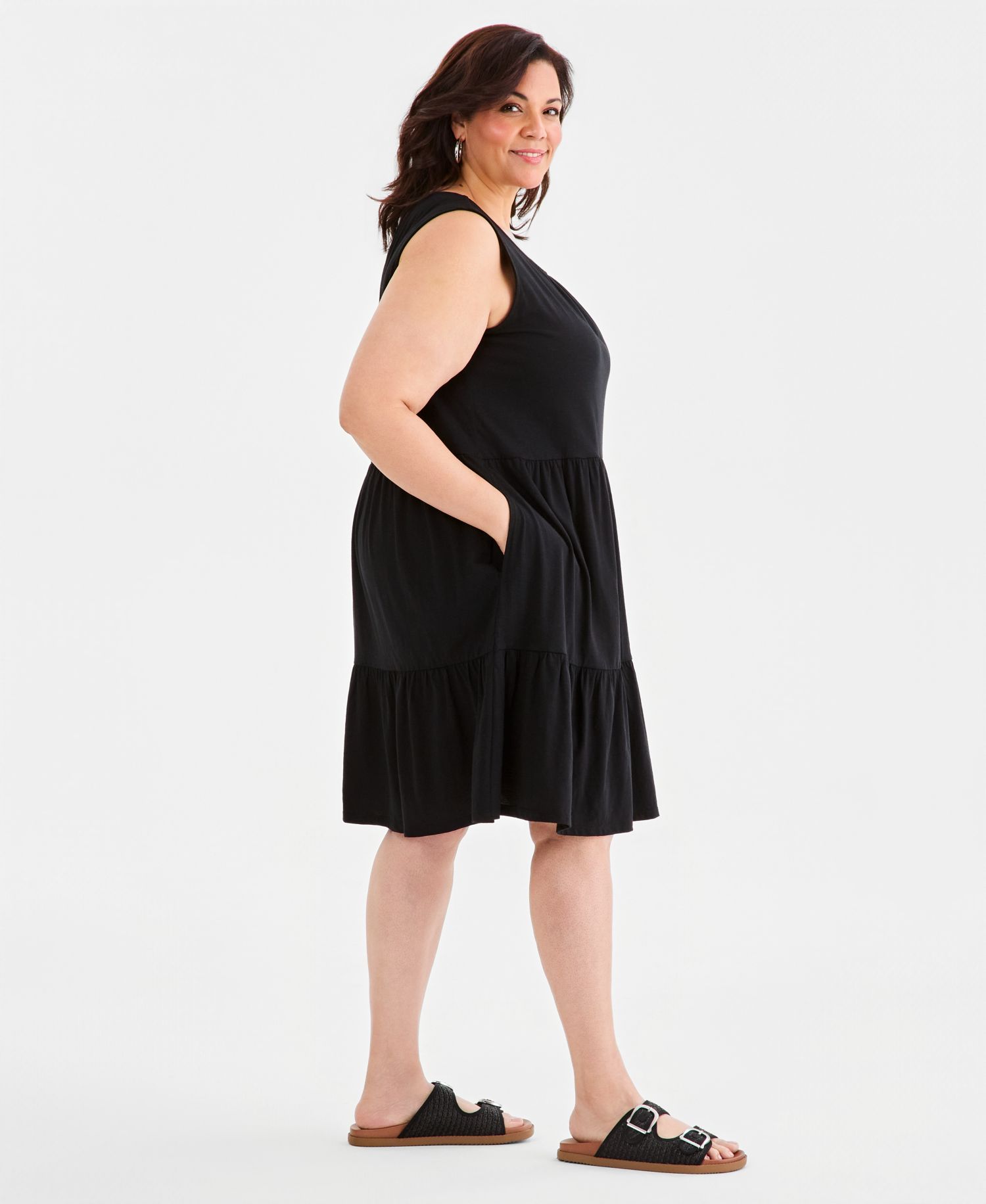 Petite Round-Neck Tiered Tank Dress