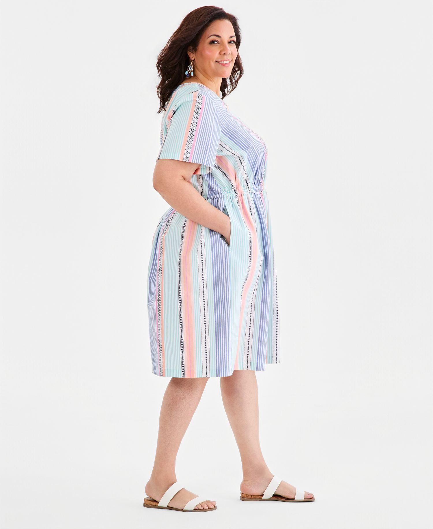 Plus Size Printed Cotton V-Neck Dress