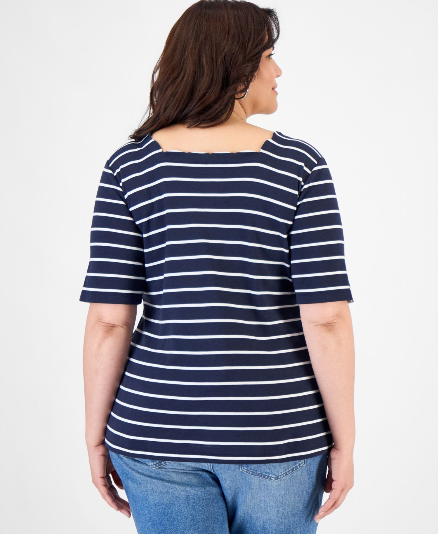 Petite Elbow-Length Scallion Clover Square Neck Top