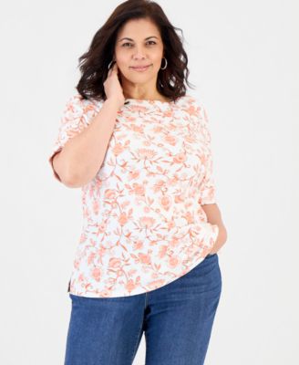Plus Size Cuffed Elbow-Sleeve Top
