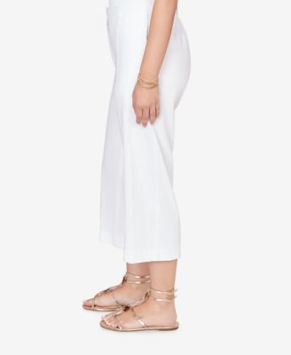 Petite Stretch Linen Wide-Leg Fly-Front Capri Pants