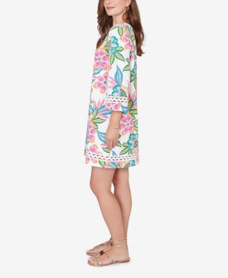 Petite Bold Tropical Solid Trim Shift Dress