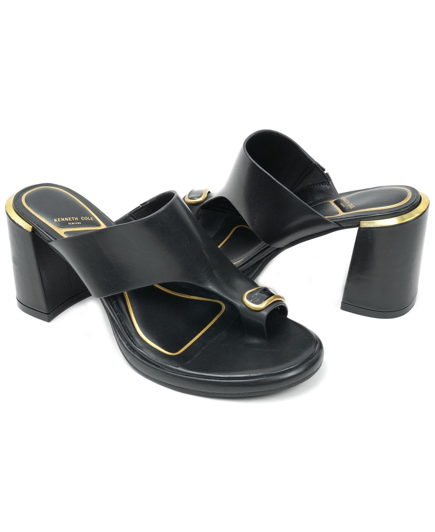 Женские сандалии Kenneth Cole New York Syndika Block Heel Dress Sandals, цвет: Чёрный кожаный — фото 8