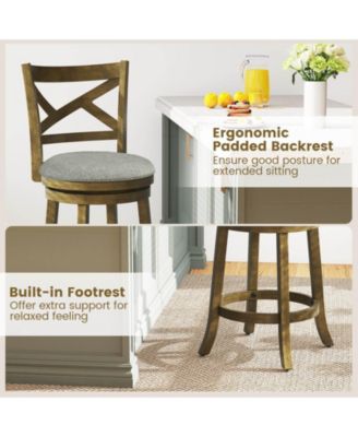 Swivel Bar Stools Set of 4 Counter Height Chairs with Hollow Back Soft-padded Seat