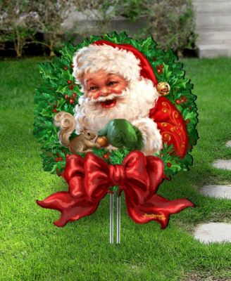 Santa Bow Wreath Christmas Holiday Outdoor Decor Large Ornament