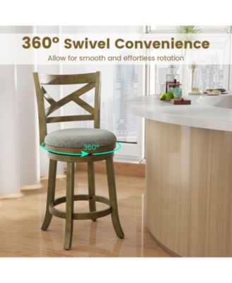 Swivel Bar Stools Set of 2 Counter Height Chairs with Hollow Back Soft-padded Seat