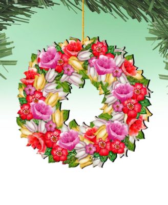 Love You Flowers Wreath Holiday Ornaments, Set of 2