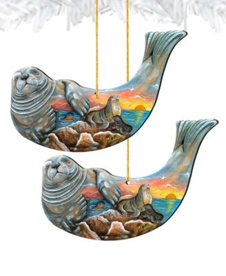 Seal Holiday Ornaments, Set of 2