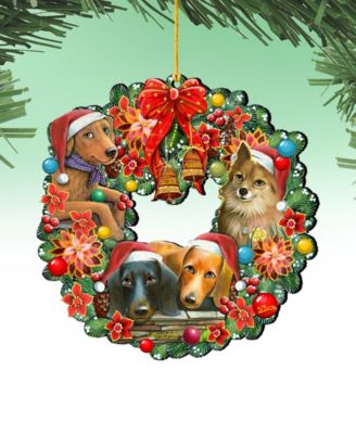 Christmas Friends Puppy Wreath Holiday Ornaments, Set of 2