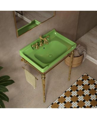 28" Bathroom Console Sink with Ceramic Vanity, Wall Mounted Basin & Stainless Steel Legs, Towel Bar Included