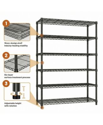 6 Tiers Storage Shelves - Heavy Duty Metal Wire Shelving Unit, Adjustable Storage Rack for Garage, Warehouse, 2100 lbs Capacity