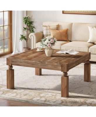 Square Coffee Table, 39-Inch Farmhouse Coffee Table with Sturdy Legs