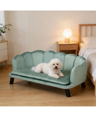 Velvet Dog Sofa, Pet Couch with Wooden Legs, Large Pet Bed for Medium and Large Dogs