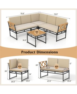 Set Of 4 Outdoor Sectional Sofa L-Shaped Metal Conversation Set w/ Cushions